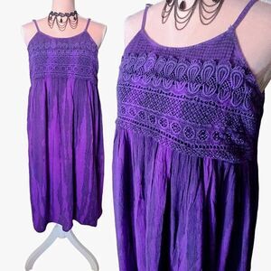 Vintage Purple Tie Dye Crochet Top Sleeveless Rayon Midi Dress Medium